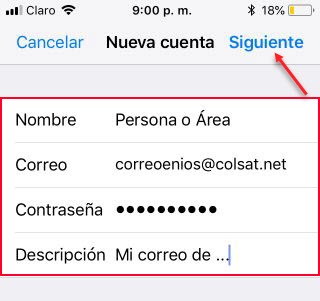 Paso 6 configuración correo en iPhone o iPad