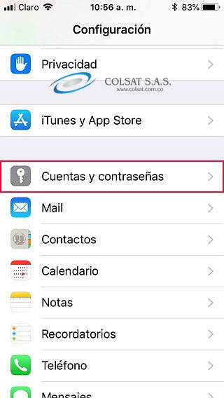 Paso 2 configuración correo en iPhone o iPad