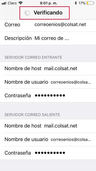 Paso 8 configuración correo en iPhone o iPad