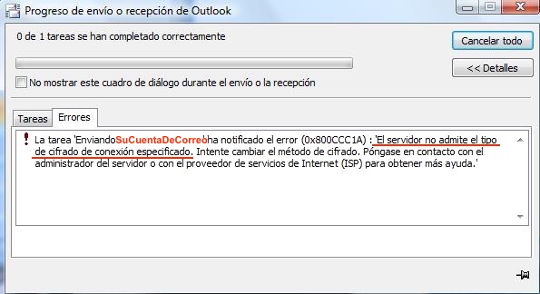 Error Outlook 0x800CCC1A