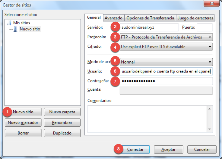 Configuracion Filezilla