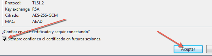 Aceptar certificado